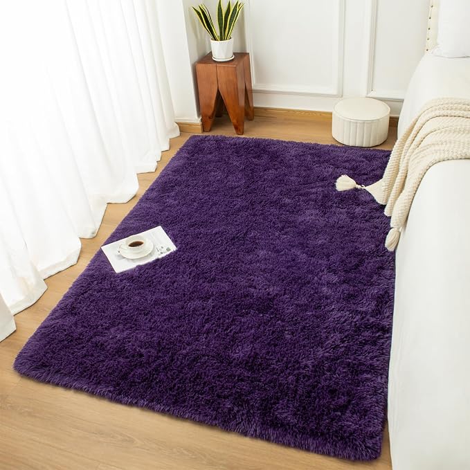 Andecor Shag Area Rug for Living Room, 4x6 Feet Purple Soft Fluffy Indoor Plush - Image 7