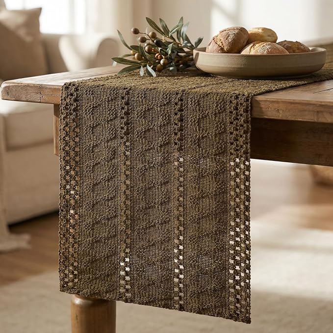 Artoid Mode Coffee Woven Farmhouse Hollow Table Runner 12x108 Inch | Holiday - Image 5