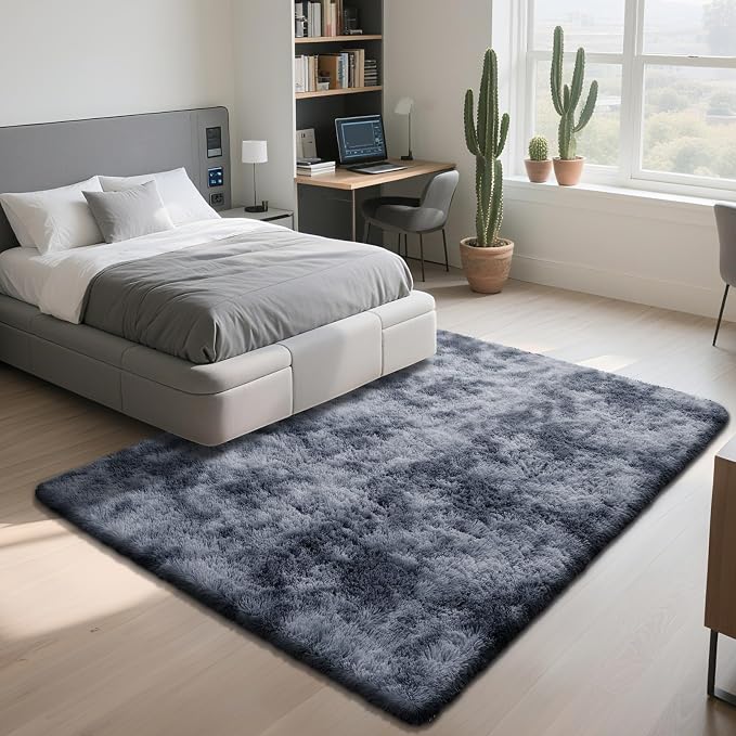 Fluffy Rug Shag Area Rug, Mottling Dark Grey 5x8 Area Rugs - Image 2