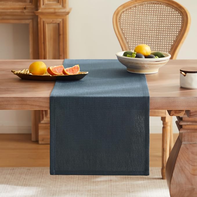 Rustic Cotton Linen Table Runner, 13x60 Inches Navy | Farmhouse Style Linen - Image 4
