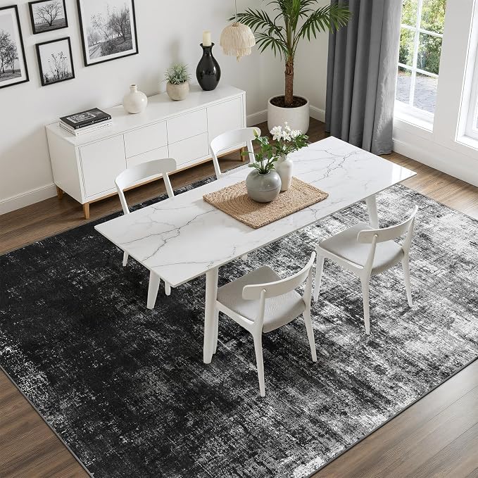 DCX Abstract Area Rug 8x10, Washable Black Modern Rug - Image 3