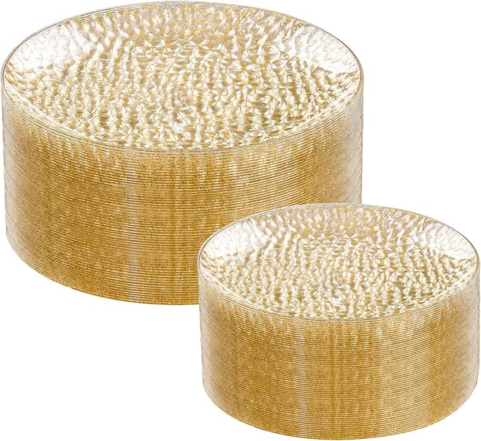Rubtlamp 100Pcs Gold Glitter Plastic Plates, Heavy Duty Glitter Disposable by Rubtlamp