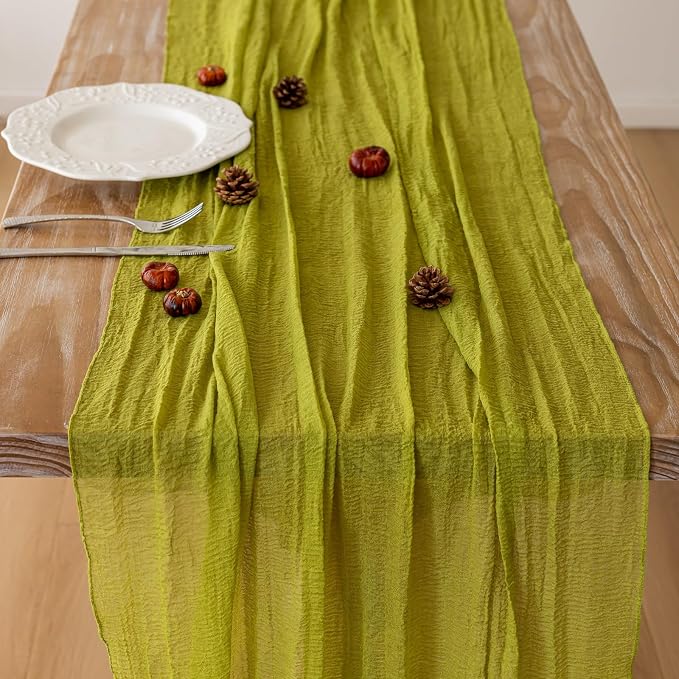 Moss Green Cheesecloth Table Runner 120 Inches - Image 5