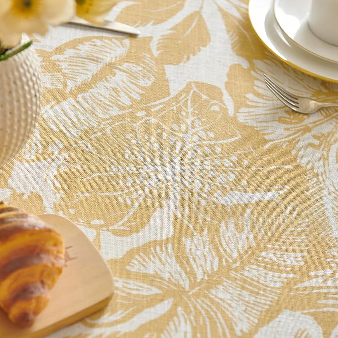 jinchan Yellow Tropical Floral Linen Rectangle Table Cloth 50x70 | Bright - Image 9
