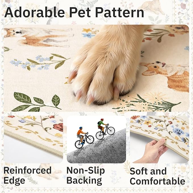 Soalmost 2x3 Dog Rugs for Entryway, Machine Washable Door Mat Animal Floral - Image 6