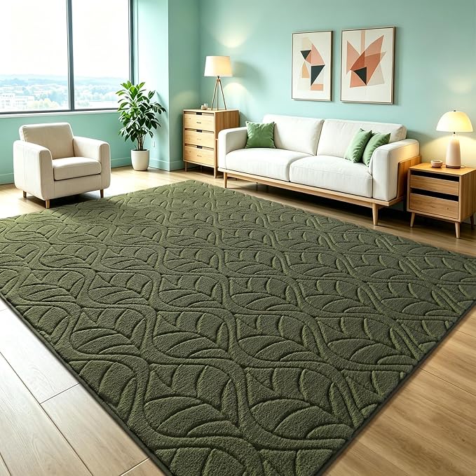 Macgace 5x7 Green Area Rug, Soft Shag Carpet, Washable Living Room Rugs by Macgace