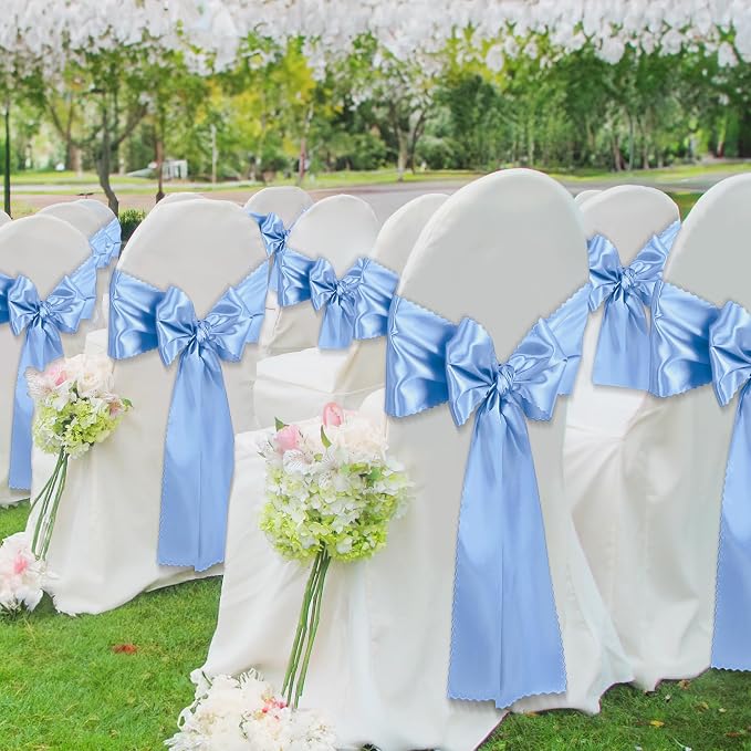 VACVELT Light Blue Satin Table Runners, 12x72 Inch, 12 Pack, Scalloped Edge | - Image 4
