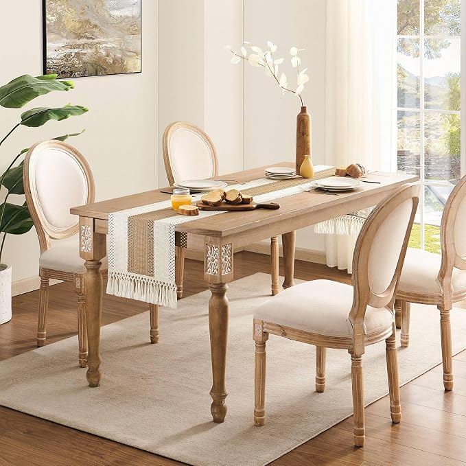 Macrame Style Bicolor Stitching Table Runner 14x72in Brown | Woven Boho Table - Image 3