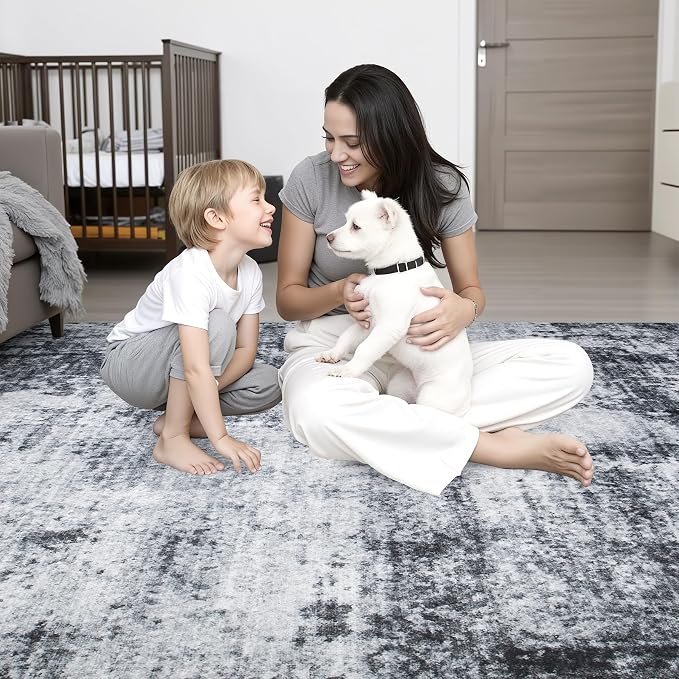6x6 Area Rug Living Room Rug: Washable Modern Abstract Soft Thin Rug Indoor - Image 8