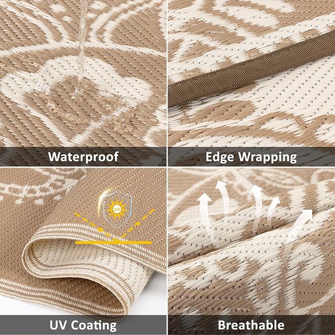 Pauwer Waterproof Outdoor Rug 8x10, Reversible Plastic Straw Patio Camping Rug - Image 3
