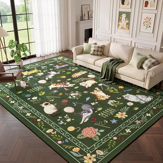 Unirea 6x9 Dark Green Cat Area Rug - Image 6