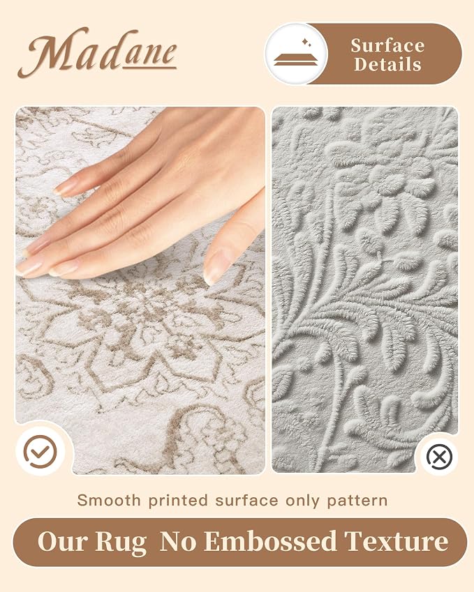 Madane Washable Round Rug 8ft for Living Room, Soft Ultra-Thin Non-Slip Vintage - Image 4