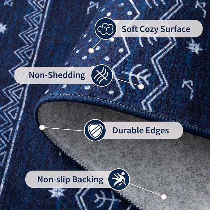 SERISSA Hallway Runner Rug, 2x10 Washable Non-Slip Blue and White Boho Rug - Image 4