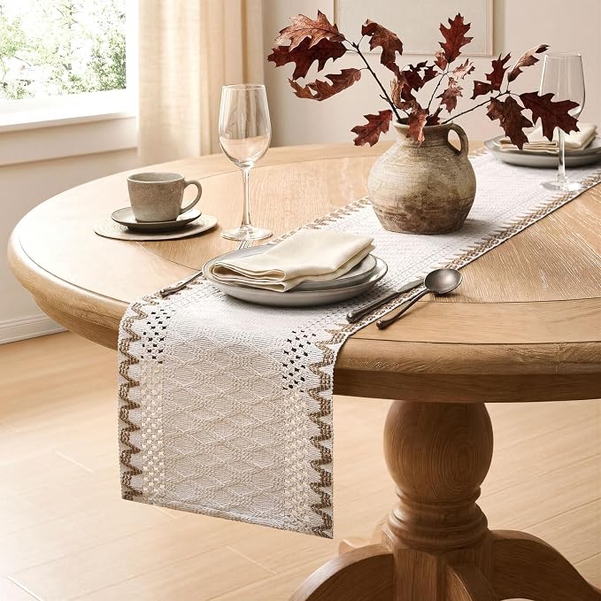 Macrame Side Trim Boho Woven Table Runner, Jute 12x60 Inch | Crochet Hollow - Image 5