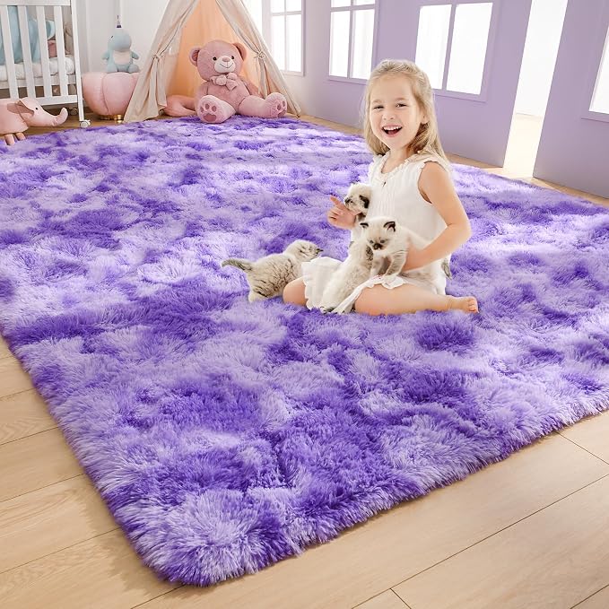 AROGAN Soft Rainbow Area Rugs for Girls Room 4x6 Feet, Fluffy Girls Bedroom Rugs by AROGANAREARUG