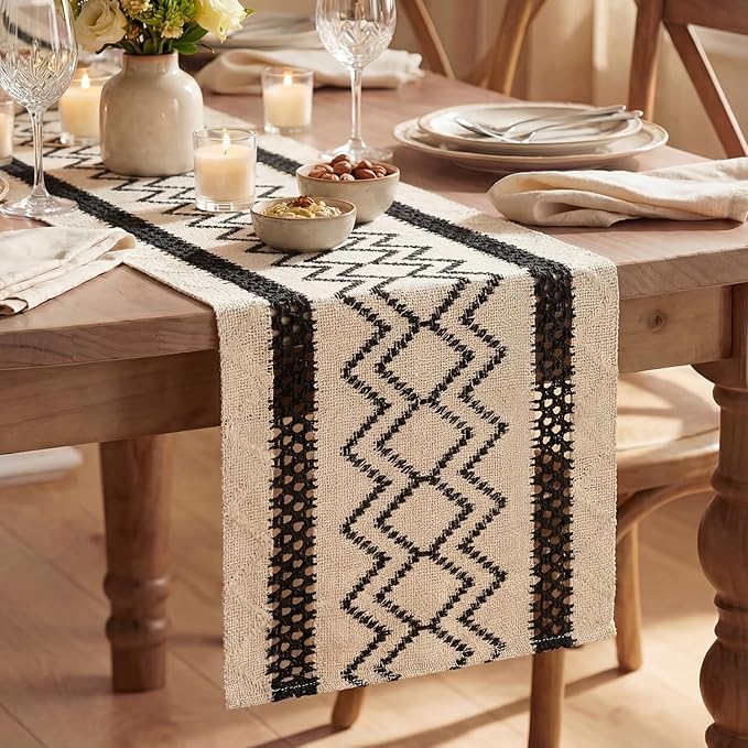 Artoid Mode Black Stripe Diamond Woven Table Runner 12x60 Inch | Holiday by ArtoidMode