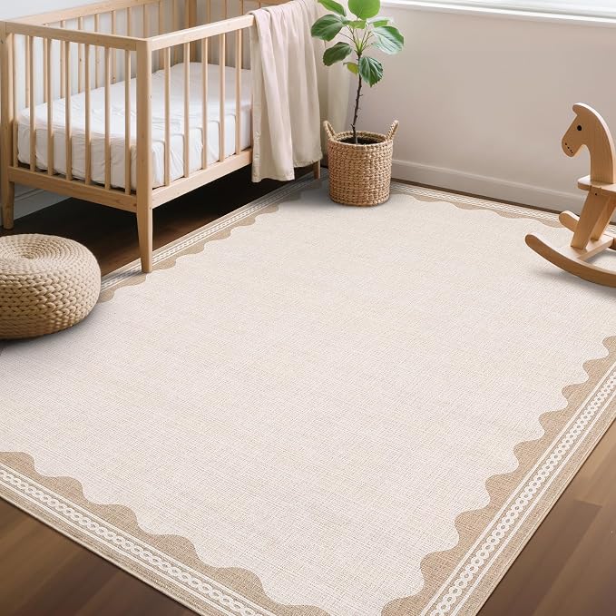 GarveeHome Scalloped Beige Washable Area Rug 6x9 Rugs - Image 3