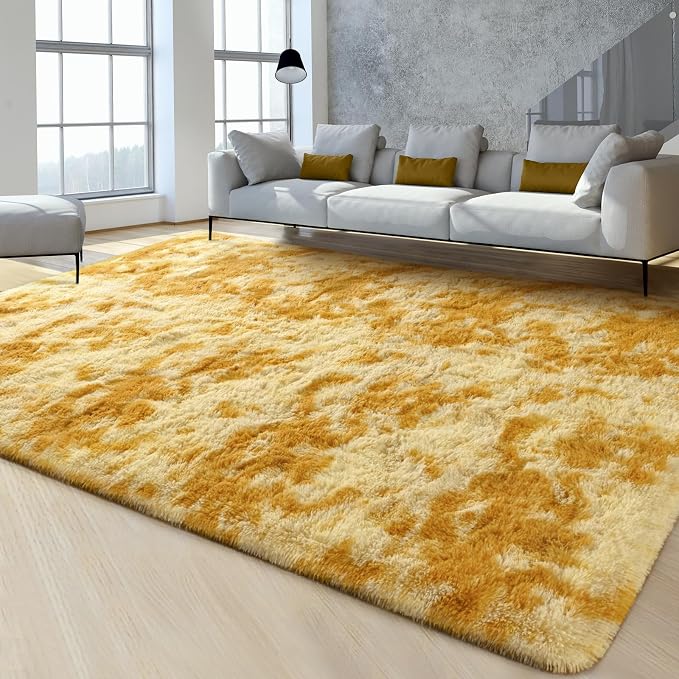 FlyDOIT Large Area Rugs for Living Room, 5x8 Feet Tie-Dyed Orange Shaggy Rug - Image 2