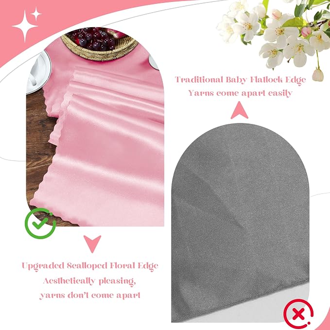 VACVELT Blush Pink Satin Table Runners, 12x72 Inch, 2 Pack, Scalloped Edge | - Image 7