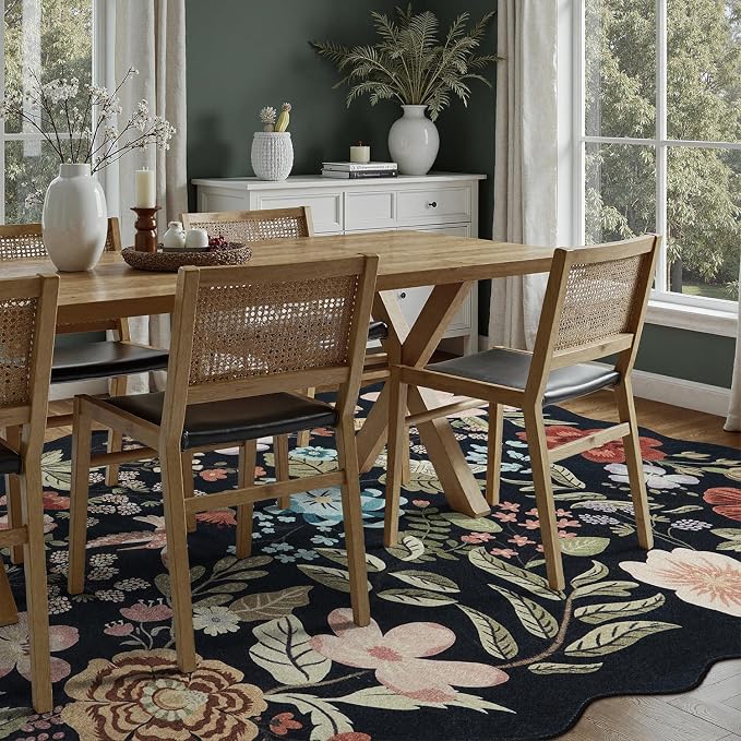 DCX Black Floral Rug 9x12, Washable Black Rug - Image 3