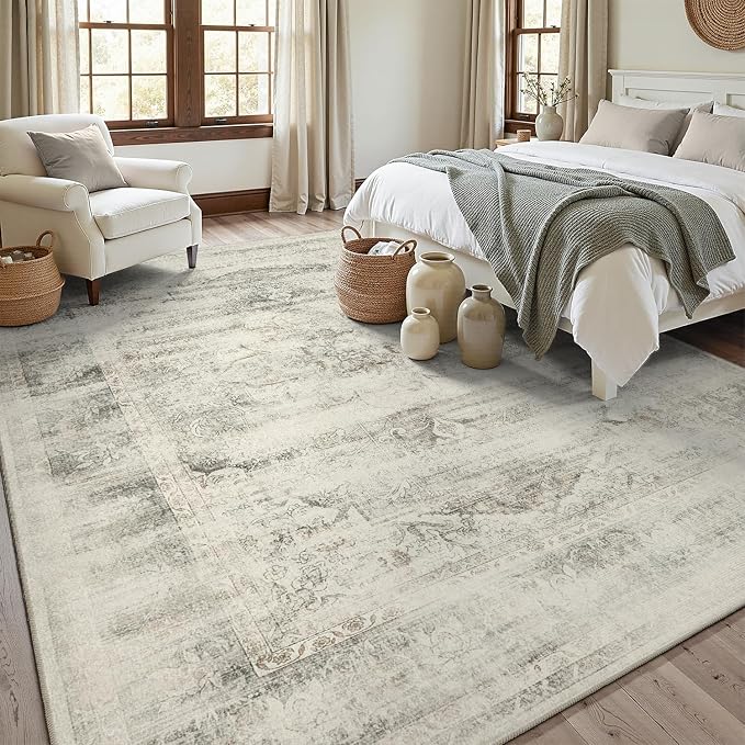 DCX 9x12 Beige Rug, Machine Washable Stain Resistant Distressed Vintage Rug - Image 3