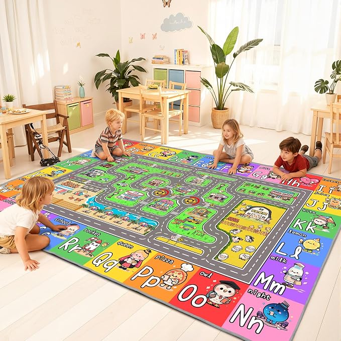 Kids Car Rug for Playroom, 8x10 Kids Play Mat by Unknown