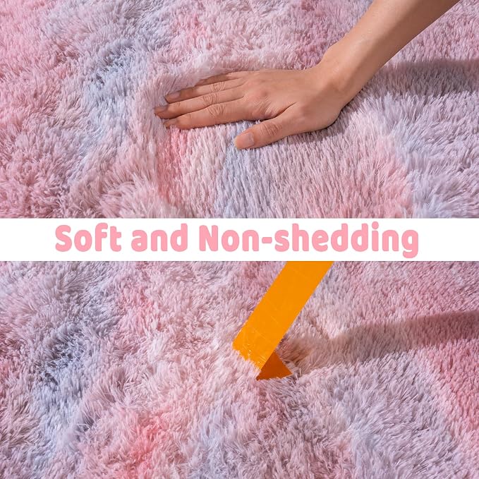 Soft Runner Rugs for Bedroom Hallways, 2x6 Abstract Pink Fluffy Shag Throw Area - Image 5