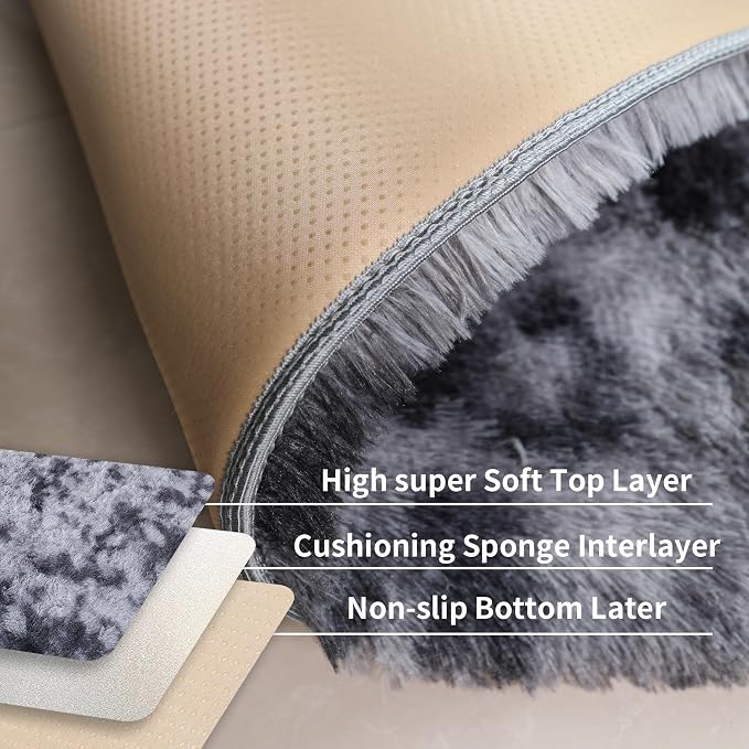 KICHOWUA 3x5 Dark Grey Fluffy Shag Rug - Image 4