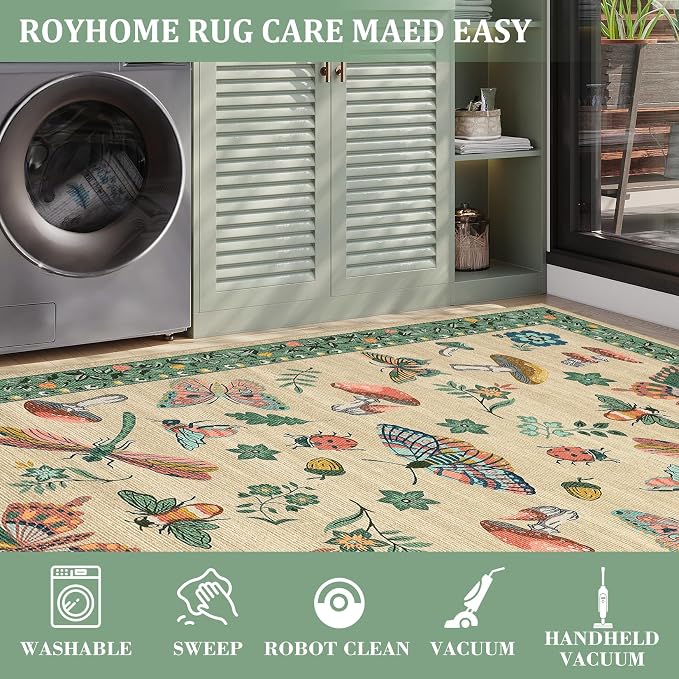 Mushroom Insect 2x6 Runner Rug for Hallway Washable Kitchen Rugs Non Slip - Image 5
