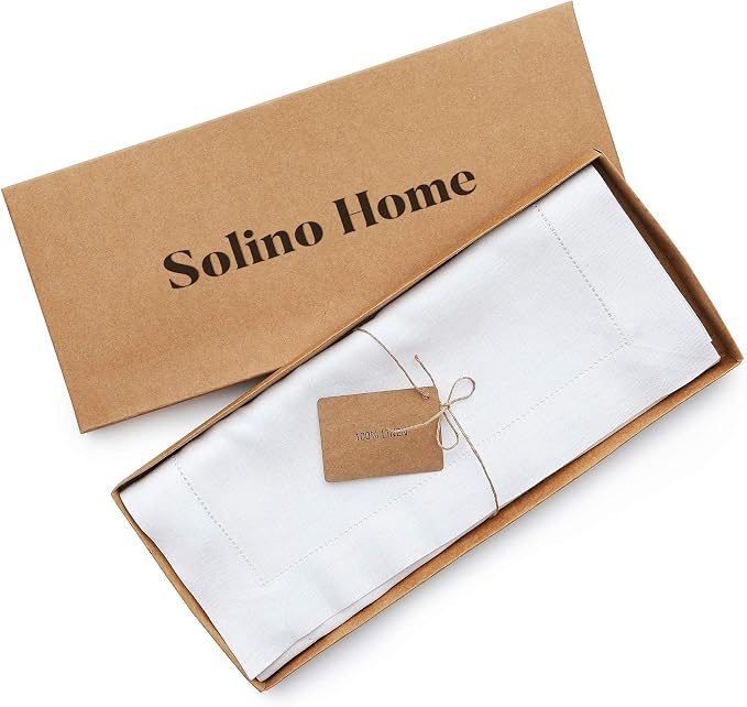Solino Home 100% Pure Linen Dining Table Runner White Hemstitch, 14 x 90 in | - Image 5