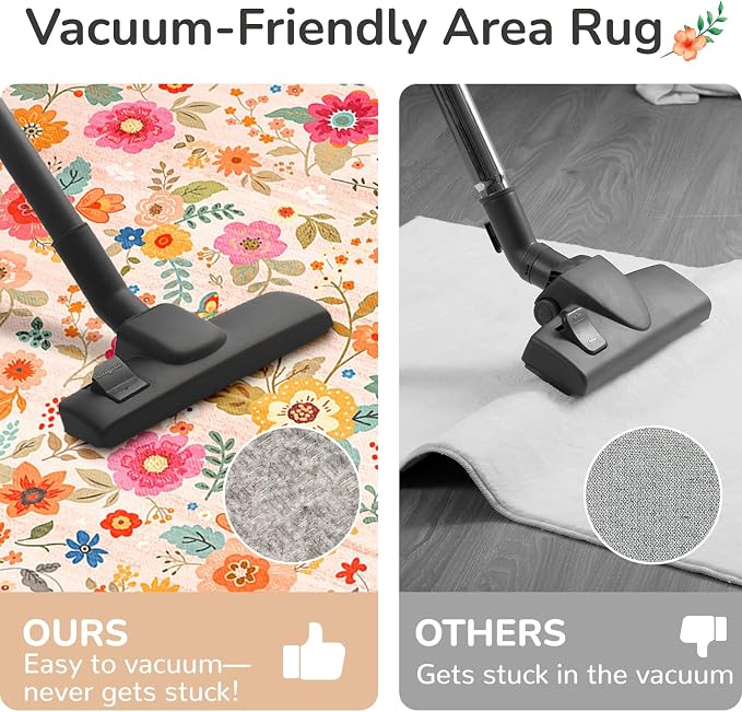 9x12 Area Rugs for Living Room Vacuum-Friendly Machine Washable Area Rug Flower - Image 2
