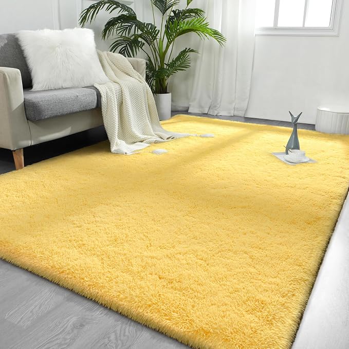 FlyDOIT Large Area Rugs for Living Room, 4x6 Feet Yellow Shaggy Rug Fluffy by FlyDOIT