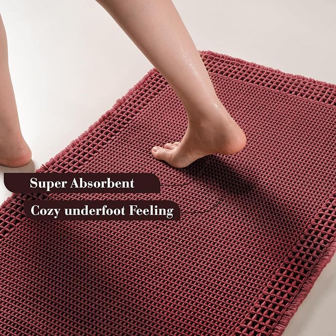 RESARE Waffle Bathroom Runner Rugs, Super Absorbent Bath Mat Non Slip Washable - Image 3