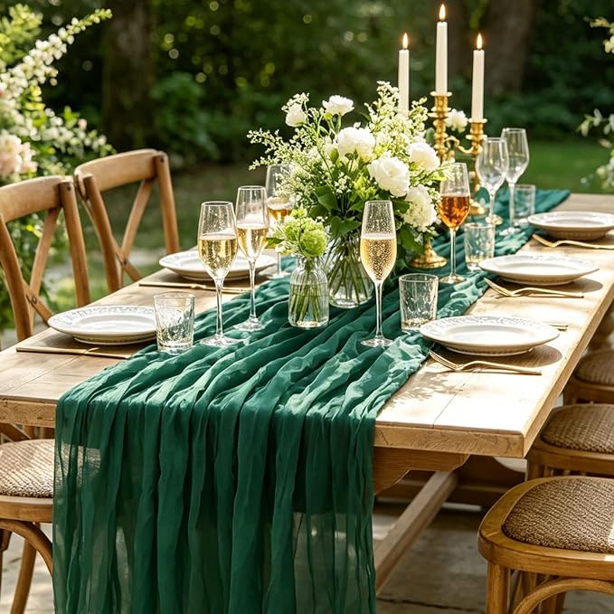 Christmas Table Runner, 10FT Cheesecloth Emerald Green Table Runners 35*120inch - Image 7