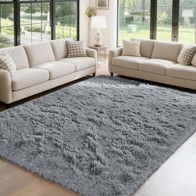 Fluffy Rug Shag Area Rug, Light Grey 5x8 Area Rugs by Yongyangjuxi