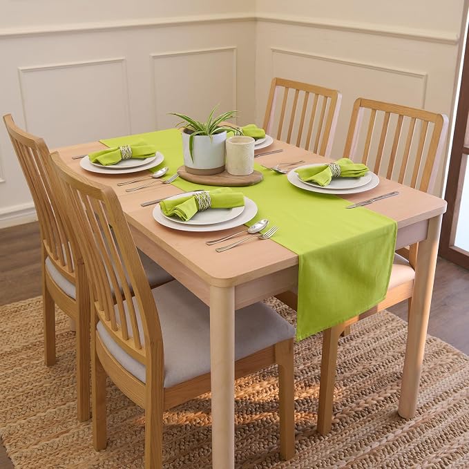 Encasa XO Table Runner, Cotton Canvas Dining Runner 13"x48" | Lime Green - Image 2
