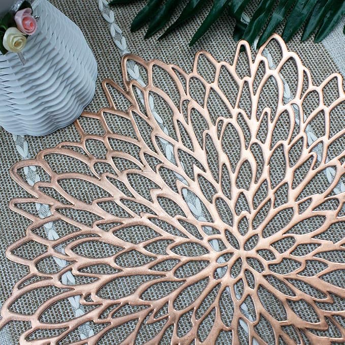 Rose Gold Round Placemats for Dinner Table Set of 6 | Hollow-out Vinyl Place - Image 5
