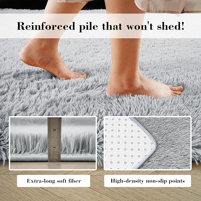 Fluffy Rug Shag Area Rug, Light Grey 5x8 Area Rugs - Image 6