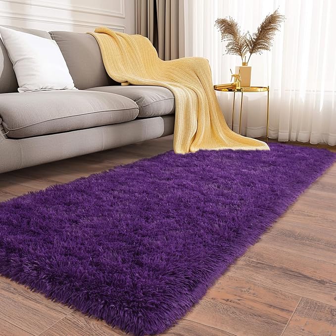 Fluffy Shag Runner Rugs for Bedroom Hallways, 2x8 Purple Long Soft Throw Area - Image 2