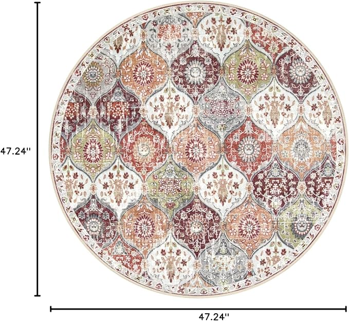 Lahome Moroccan Trellis Washable Round Rugs, Non-Slip Soft Round Rug 4ft - Image 2