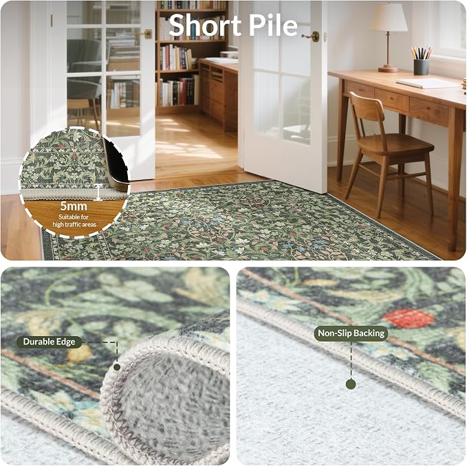 GENIMO Floral Washable Runner Rug 2’6” x 7’, Non-Slip Long Hallway Carpet - Image 6
