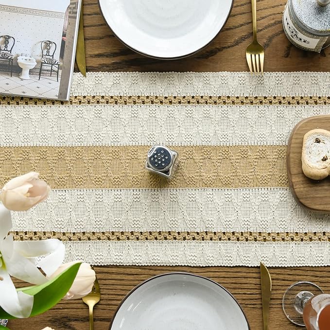 Artoid Mode Burlap Brown Rustic Woven Table Runner 12x108 Inch | Holiday - Image 3