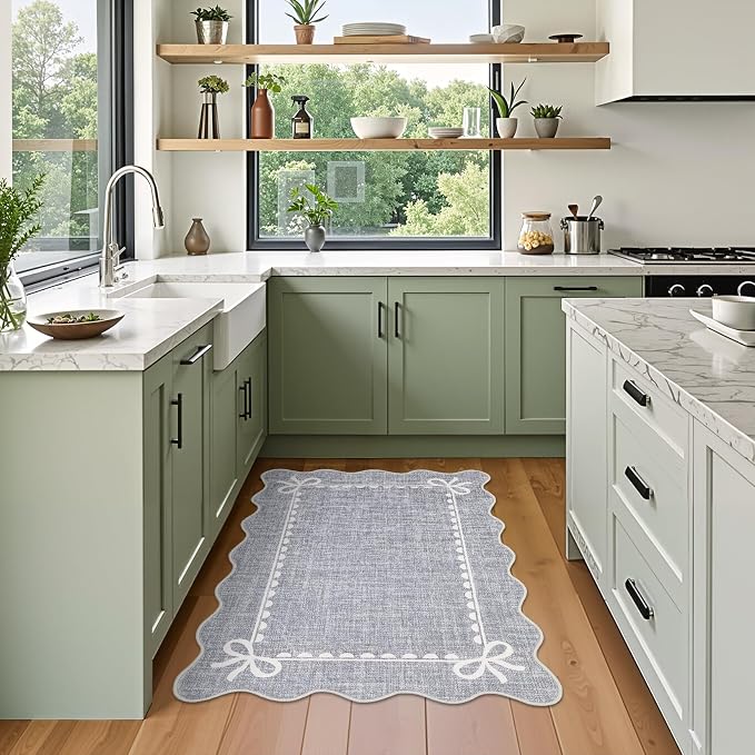 GarveeHome Scalloped Bow Rug for Kitchen Floor, Solid Grey Rug for Dorm - Image 3