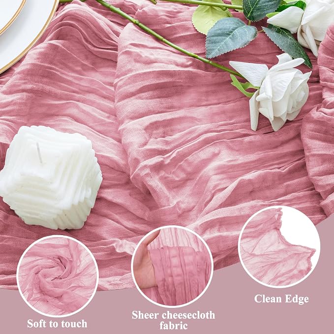 Cheesecloth Table Runner 10FT 3Pcs Pink Boho Gauze Rustic Sheer Runners | - Image 3