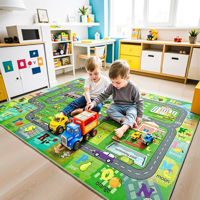 Chicrug 3x5 Car Road Area Rug for Kids Playroom Bedroom, Non Slip Low Pile - Image 4