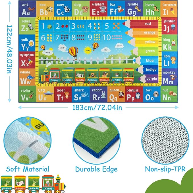 Unirea 4x6 Kids Rug for Playroom Bedroom Living Room, Washable Educational Play - Image 4