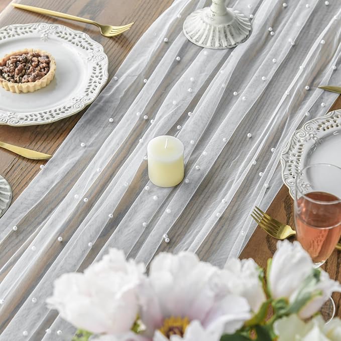 Artoid Mode 3PCS Pearl Gauze Table Runner 120 Inch 10FT, Seasonal Sheer Dining - Image 6