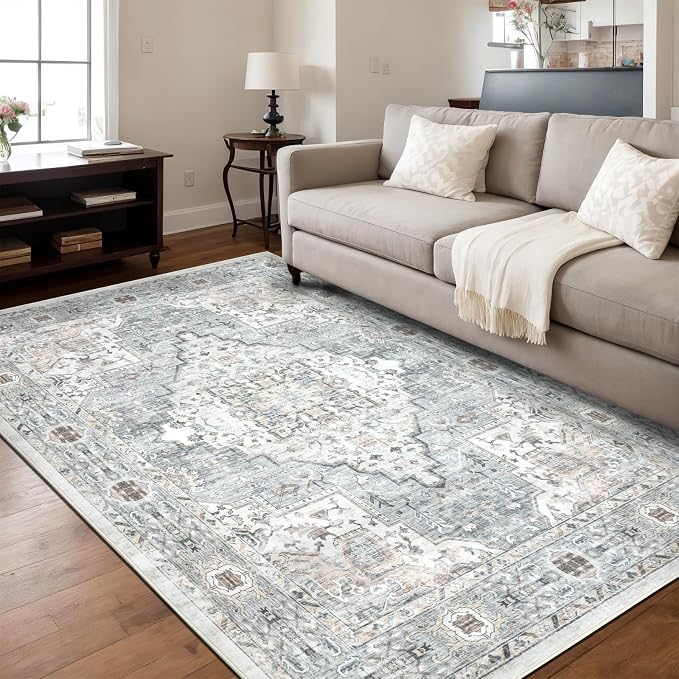 Area Rug 5×7 Washable Rugs for Bedroom, Vintage Floral Rug Soft Non Slip Stain by Dotiiorug