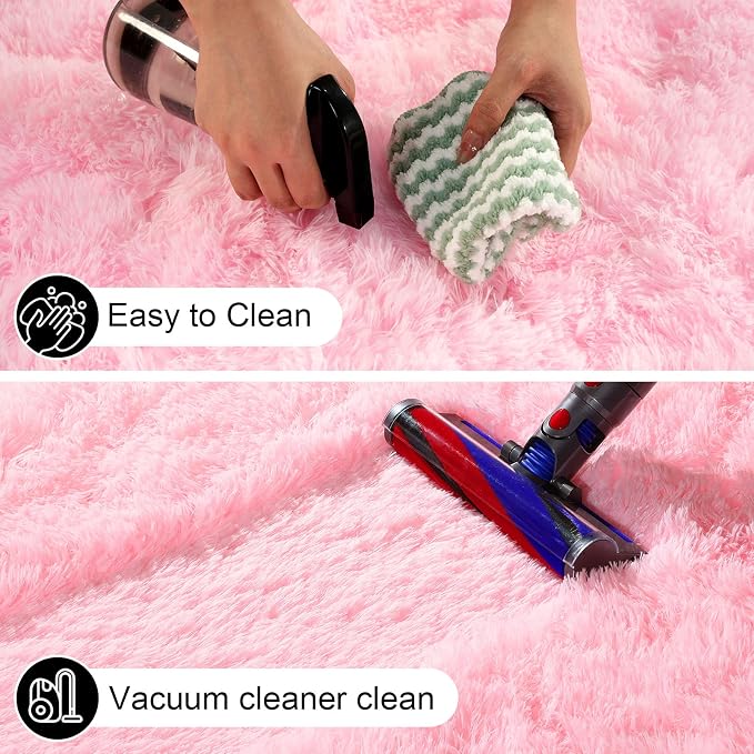 Pink Rug for Bedroom, 4x6 Fluffy Area Rugs for Living Room, Small Fuzzy Shag - Image 4