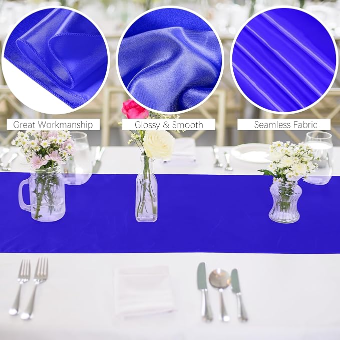 Aneco 12 Pack Satin Table Runner 12 x 108 Inch Royal Blue Long Wedding Satin - Image 3